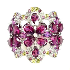 Summer 925 Silver Ring Pear Rhodolite Sapphire Natural Gemstone Jewelry Sz 8.5