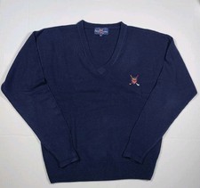 Vintage Polo Cashmere Men's Navy V Neck Golf Sweater Embroidered Size M