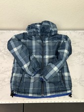 Polar Edge Reversible Winter Jacket Boys size Large Plaid Blue Full Zip Coat G2