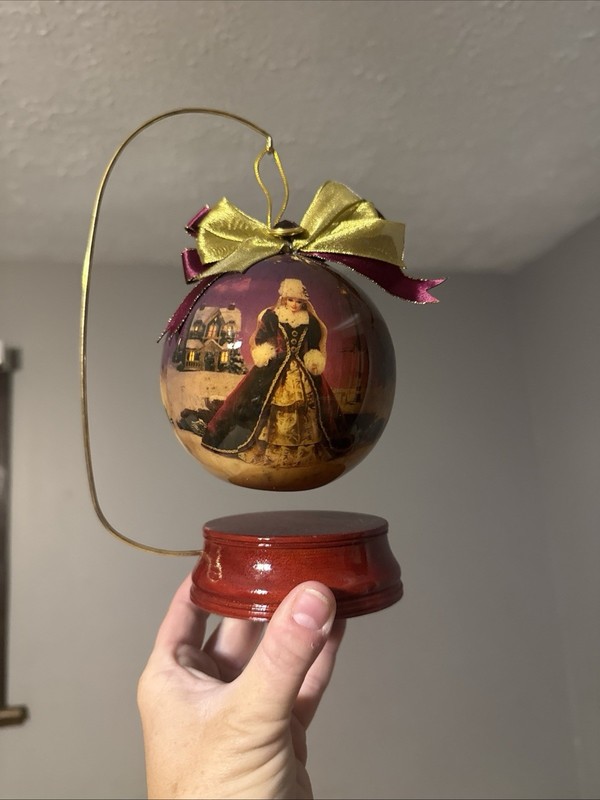 Christmas Santa Claus Ball Ornament w/ Stand, Gold Bow, Hanging Loop, Multicolor