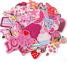36Pcs Pink Embroidered Patches Random Assorted Styles Pink Theme Iron on ..