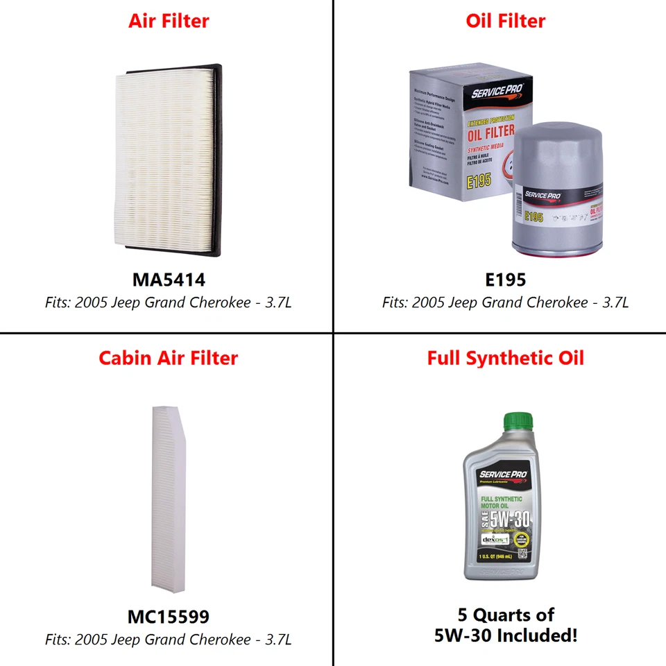 2005 Jeep Grand Cherokee 3.7L Complete Oil, Air & Cabin Filter Kit (5W-30) — 第 2/4 张图片