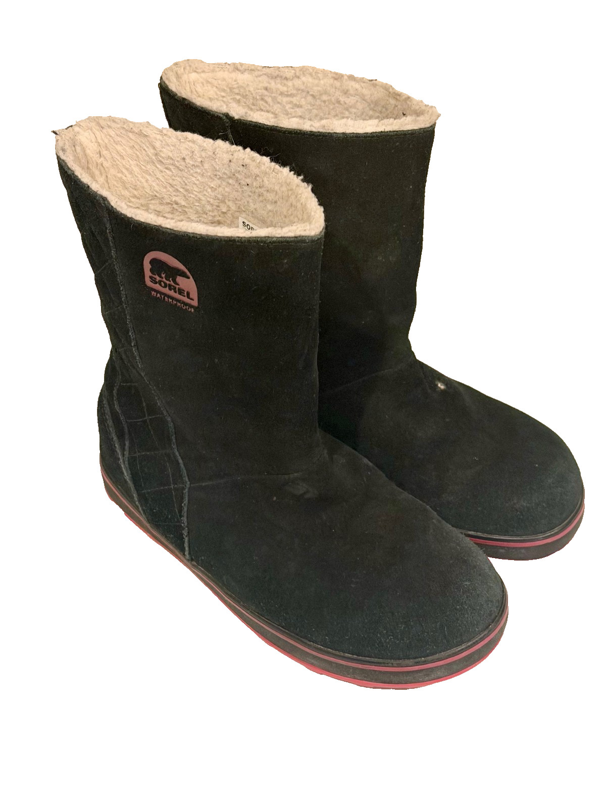 Sorel Glacy Black Suede Waterproof Winter Boots Sz 7 Sherpa Lined Outdoor NL1975