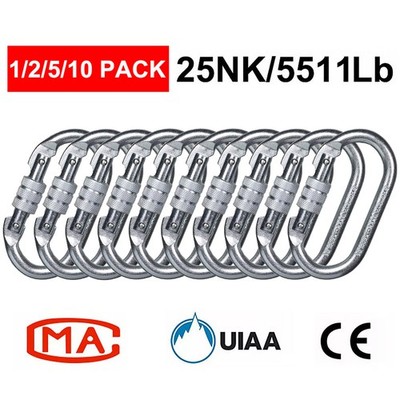 1/2/5/10Pcs 25KN Stainless Steel Locking Carabiner Clip Heavy Duty Climbing Hook