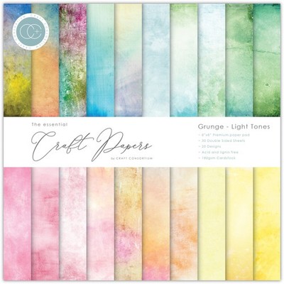 Craft Consortium doppelseitige Papierunterlage 8 Zoll x 8 Zoll 30/Pkg - Grunge leichte Töne, 20 Designs