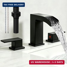 8 Inch Widespread Matte Black Bathroom Faucet, Modern Square Waterfall Sink Fauc