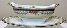 Vintage Noritake Decamps Gravy Boat Attached Under plate Japan, Floral W/gold