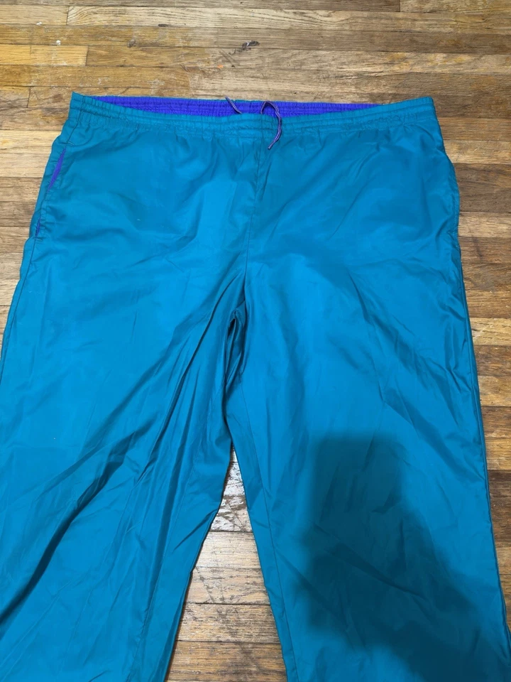 Vintage Columbia Mens Nylon Track Pants Windbreaker Large Ankle Zips Aqua Blue - Image 3 of 4