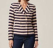 CAbi Collection Cruise Jacket Womens 6 Stripe Knit Blazer nautical preppy Sailor