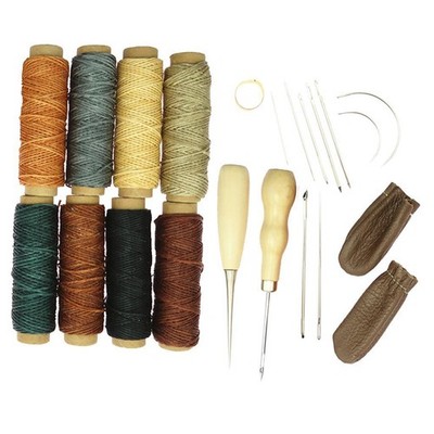 22 Stück Leder Craft Handnähen Nähwerkzeuge Awl Waxed Thread Thimble Kit