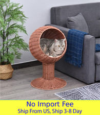 Elevated Cat Bed Rotatable Egg Chair Pod Wicker Cat House Cushion Brown