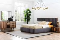 Bett 2X Nachttische 5Tlg. Schlafzimmer Set Designer Luxus Kommode Spiegel