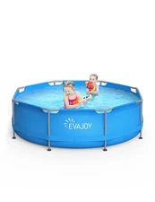 10 ft x 30 Inch Outdoor Metal Frame Above Ground Round Swimming Pool with Eas...