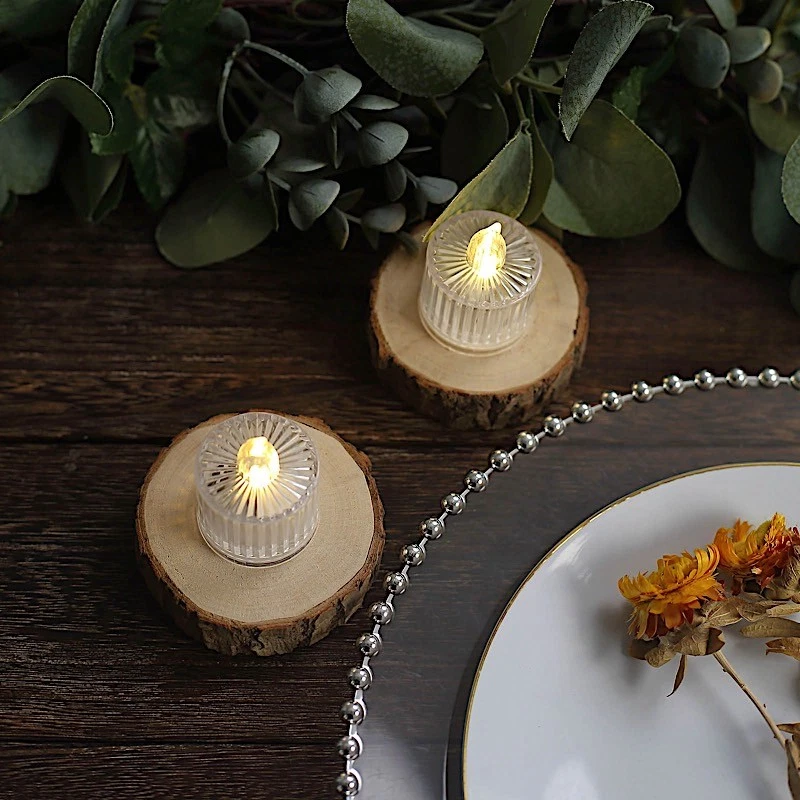 12 Clear 2 in Battery Operated LED Tealight CANDLES Column Design Party Events - image 3 of 4