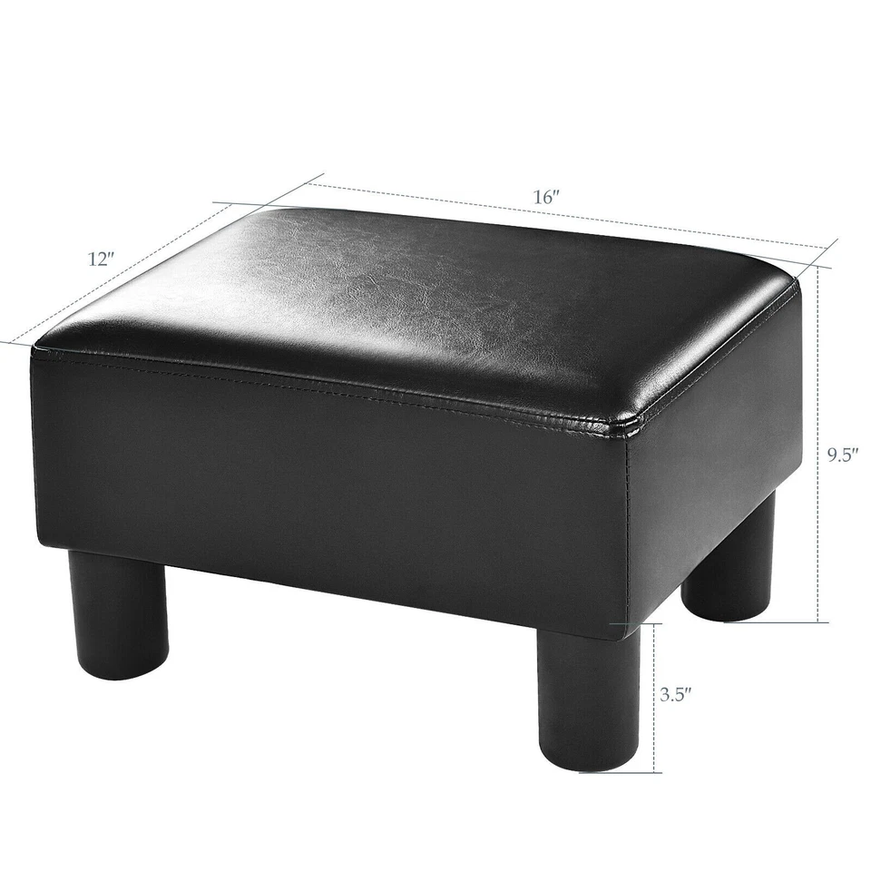 PU Leather Ottoman Rectangular Footrest Small Stool w/ Padded Seat Black - Image 2 of 4