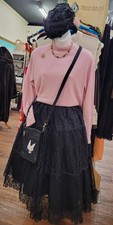 VINTAGE 1950s skirt gathered tiers full black lace size M ... FREE SHIPPING