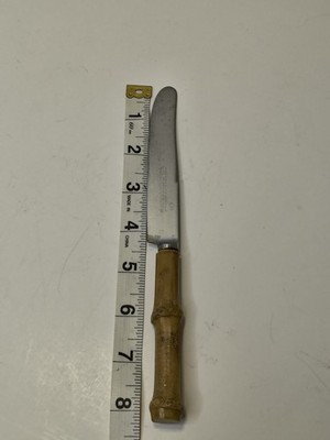 VINTAGE SEKI HAMONO KK REAL BAMBOO HANDLE GLOSSY STAINLESS Dinner Knife JAPAN 