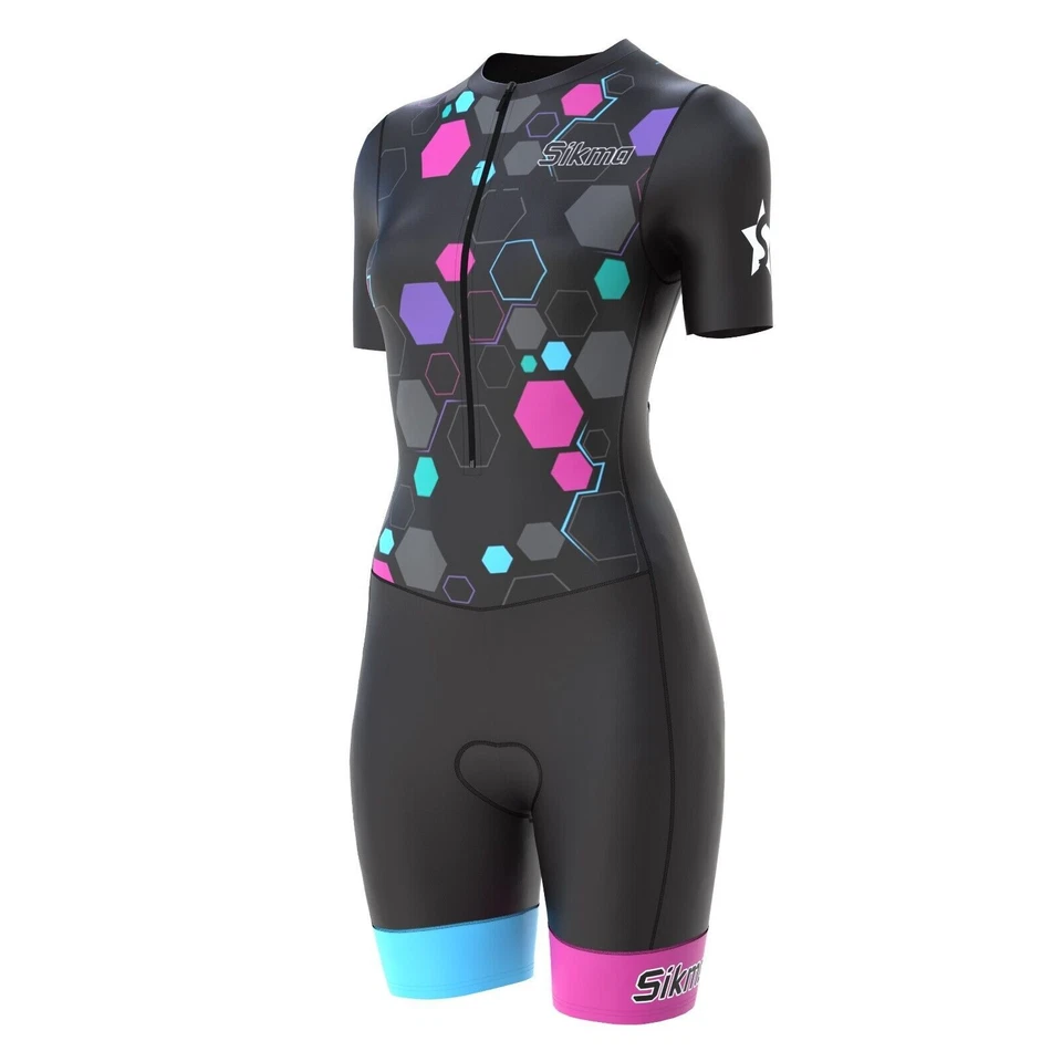 Mujeres Tritraje Triatlón Ciclismo Correr Natación Tri Skinsuit Gel Acolchado Foto 2 de 4