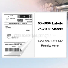 8.5" x 5.5" Shipping Labels Round Corner Half Sheet Self Adhesive 2 Per Sheet US