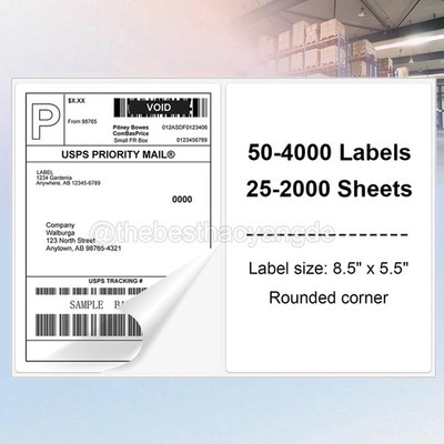 8.5'' x 5.5'' Shipping Labels Round Corner Half Sheet Self Adhesive 2 Per Sheet US