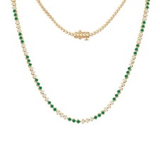 3 Ct Lab Grown Diamond  Natural Emerald 18" Tennis Necklace For Women 14K Gold