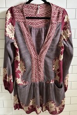 Free People Bohemian Mini Dress Long Sleeve Unique Ethnic Print Size Small