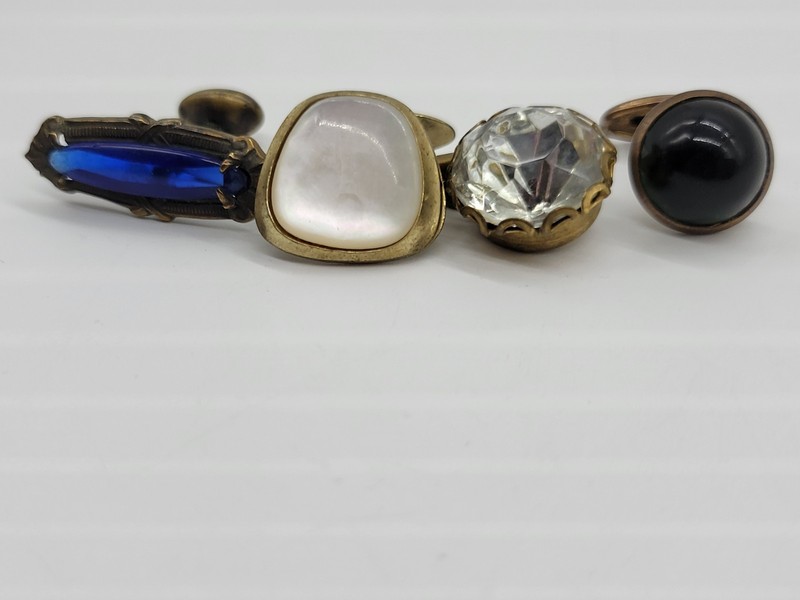 Vintage Single Cufflinks Lot Of 4 Mother Of Pearl Blue Glass