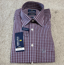 Stafford Easy Care Broadcloth Plaid Dress Shirt Regular Fit 15 32/33 Burgundy