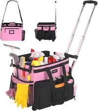 Large Rolling Cleaning Caddy with Removable Cart (Pink)