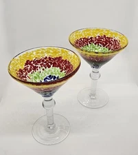 Festive Handblown Confetti Margarita/Martini Glasses - Set of 4