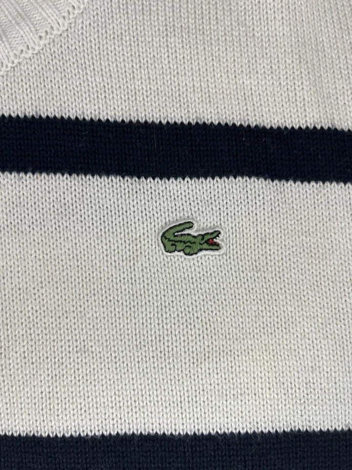 Men’s Vintage Lacoste Crew Neck Jumper Size 44 White & Black Medium Cotton Knit - image 3 of 4