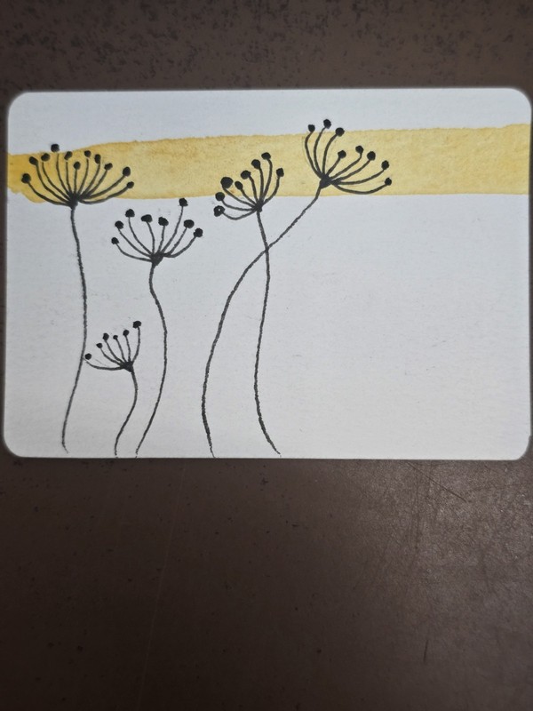 ACEO Original Art by SY Floral Flowers Minimalist Silhouette Yellow Umbel Sky