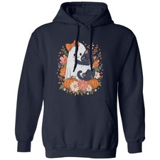 Cute Ghost Hugging Black Cat Autumn Graphic Unisex Hooded Sweatshirt