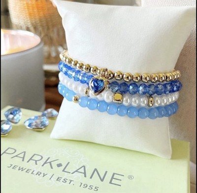 Park Lane Skyberry 4 Bracelets Stack Glass Pearl Periwinkle Faceted Beads Heart