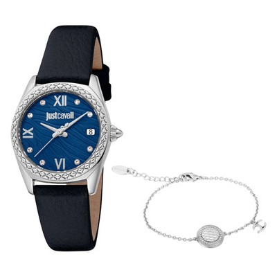 Uhr Just Cavalli JC1L312L0015 Damen Quarz Armband Leder Zifferblatt Blau Neu