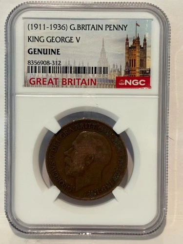 1911 Great Britain Penny Coin King George V NGC Slabbed & Graded GENUINE