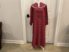 Lanz Of Salzburg Flannel Long Nightgown Granny Red Plaid Lace Trim Size Small