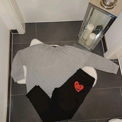 New sweatset XL 44 46 sweatshirt gray curve sweatpants black homewear top