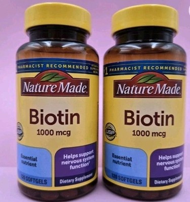 Nature Made Biotin 1000 Mcg Dietary Supplement 120 Softgels per Bottle LOT OF 2 