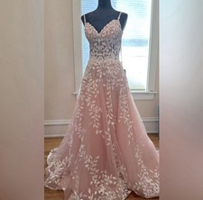 La Femme Pink Floral Embroidered Prom Dress Size 4 Style 32223