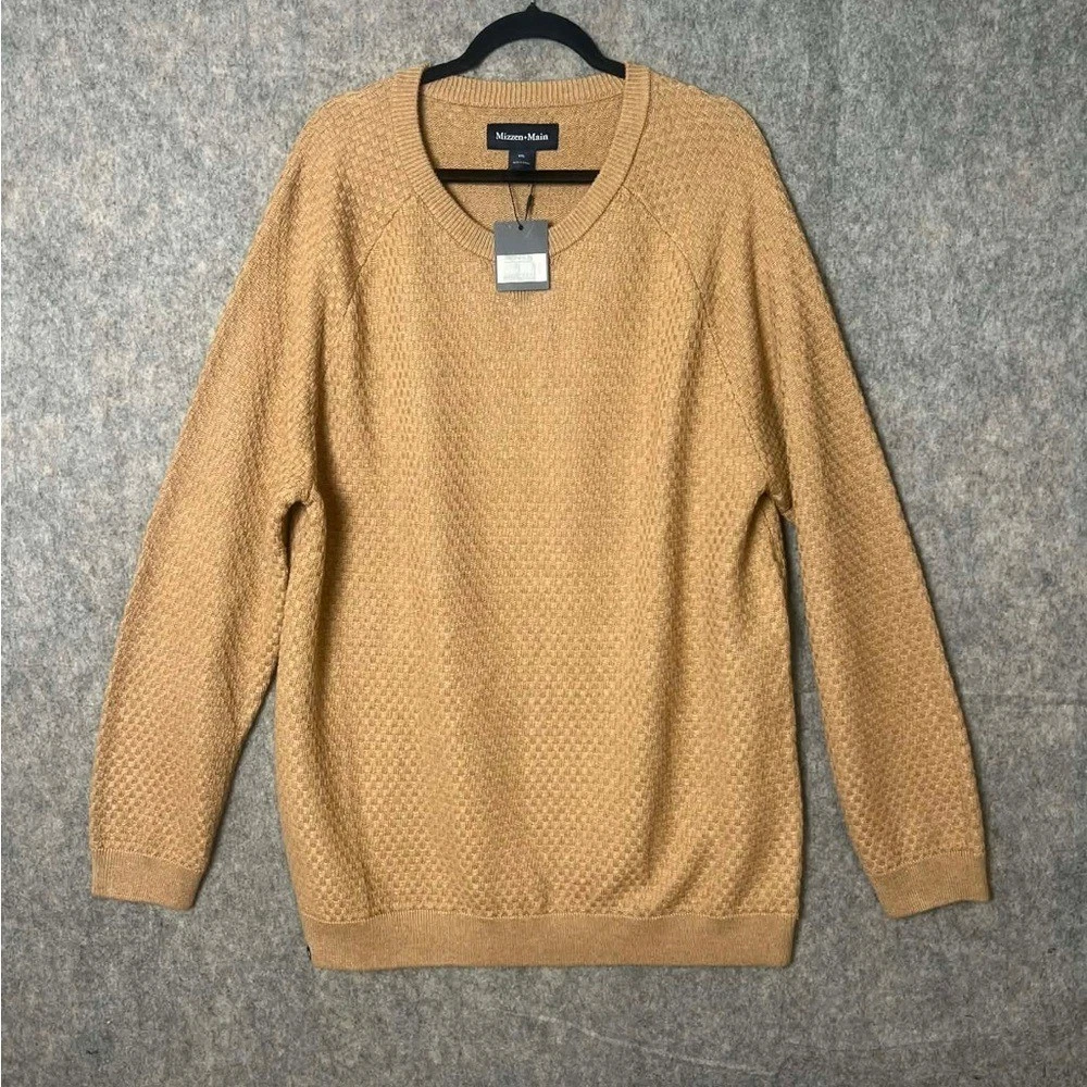 Mizzen+Main Men Size XXL Tan Knit Crewneck Merino Wool Blend Sweater New.