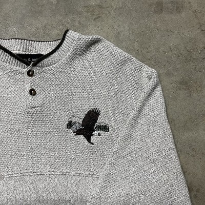 Vintage Croft & Barrow Eagle Mountain Henley Sweatshirt Mens Large Gray 90s Knit