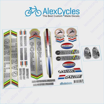 GAZELLE Bicycle White Black Silver Frame Restoration Decals FREE Gift Stickers