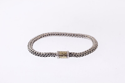 John Hardy Sterling & 18 Karat Gold kleiner Punkt 5 mm gewebt klassisches Kettenarmband 6