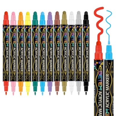  12 Colors Dual Tip Acrylic Paint Pens Markers, Premium Acrylic Paint Pens for 