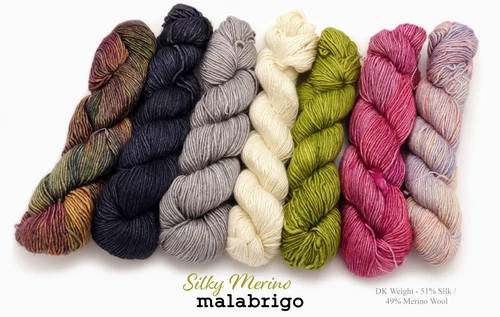 Silky Merino by Malabrigo - 51% Silk / 49% Merino Wool DK Weight- 20 COLORS - product listing photo