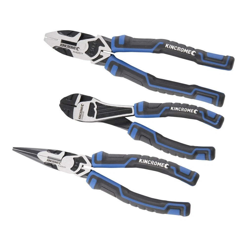 KINCROME 3 PC PLIER SET COMBINATION LONG NOSE PLIERS DIAGONAL CUTTER 200MM 175MM