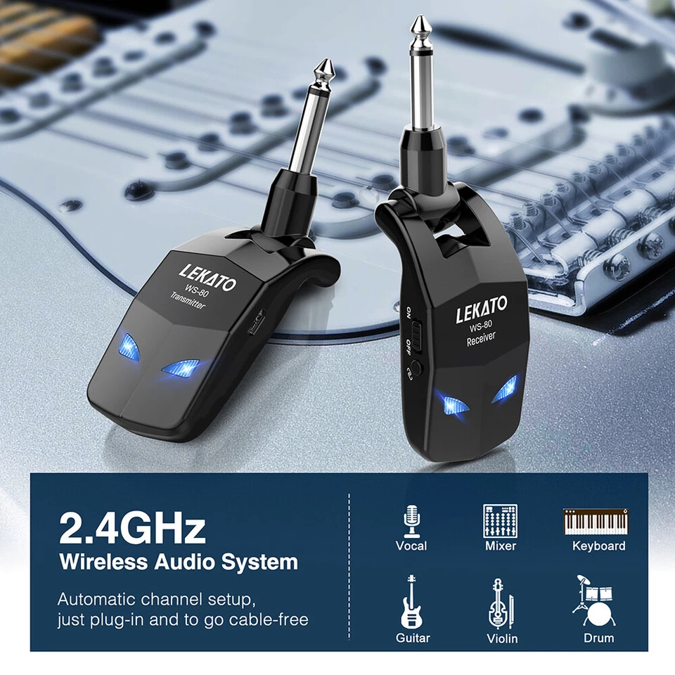 LEKATO Guitar Wireless Transmitter Receiver System 2.4Ghz 4 Channel Rechargeable - Image 4 of 4