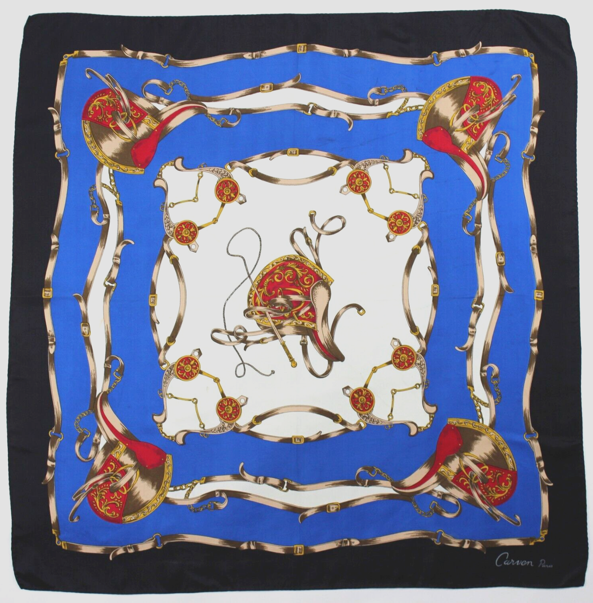 Foulard Carré Vintage Carven En Soie 100% - Motif Géométrique Multicolore, Fabriqué En Italie - Occasion