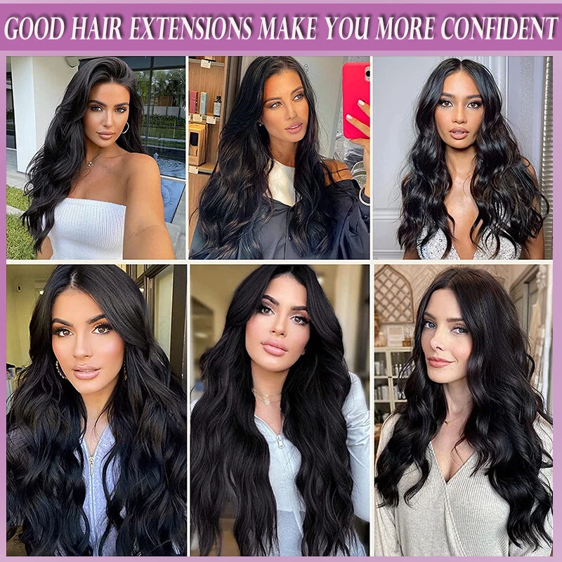 Extra THICK 4Pcs Full Head Clip In Hair Extensions Lace Weft Wave Real as Human - Image 2 of 4